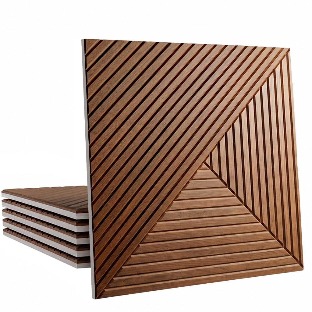ARPEOTCY Decorative Acoustic Wall Panels, Geometric Wall Decor for Home Office & Living Room, Sound Absorbing Polyester Fiber Panels, Modern Noise Reducing Wall Art, Brown, 6 Pack, 23.6"x23.6"