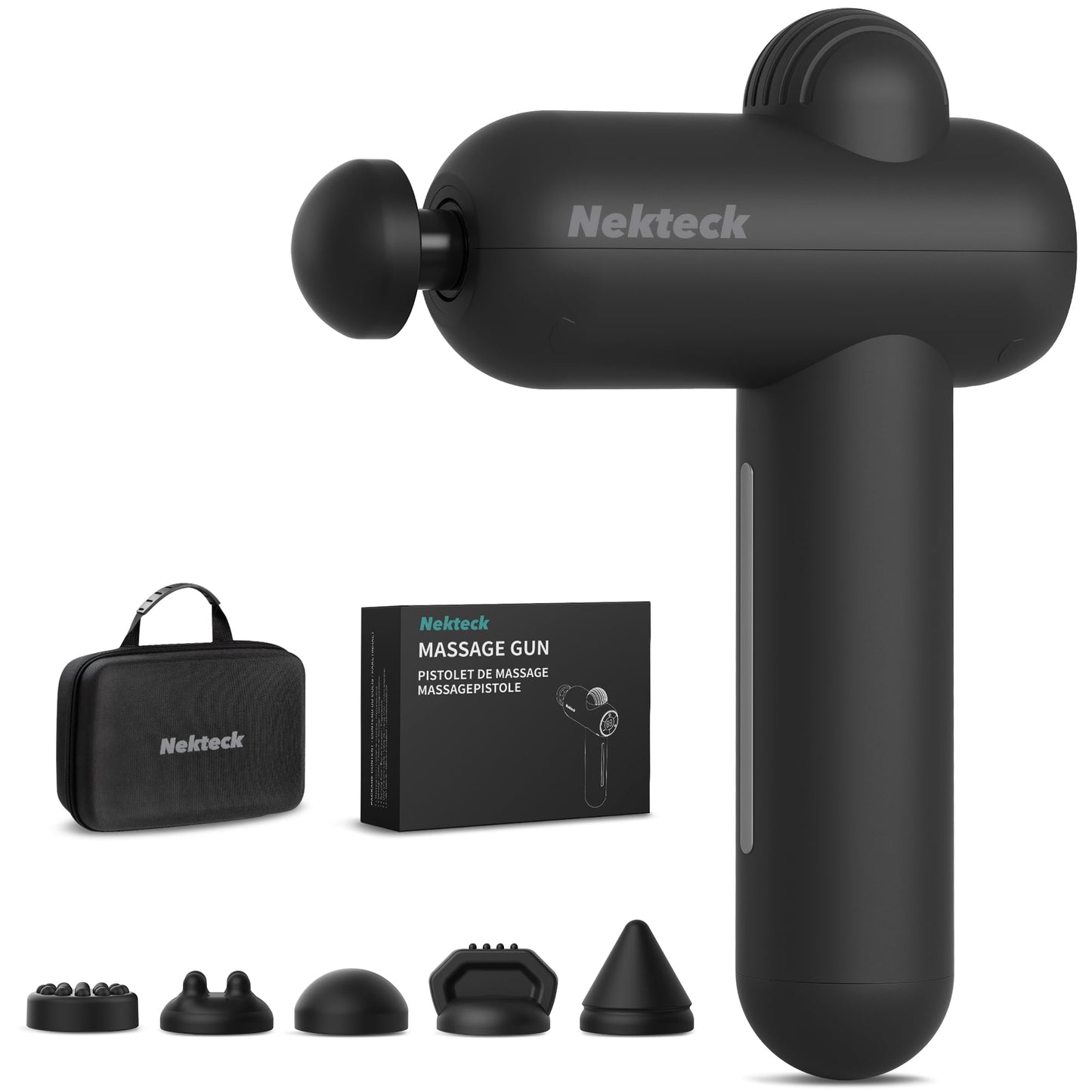 Nekteck Massage Gun Deep Tissue - 12mm Amplitude, 30 Speeds, Full-Body Muscle Relaxation Device with 5-Head for Pain Relief, Quiet USB-C Rechargeable Percussion Muscle Massager for Home Office Travel