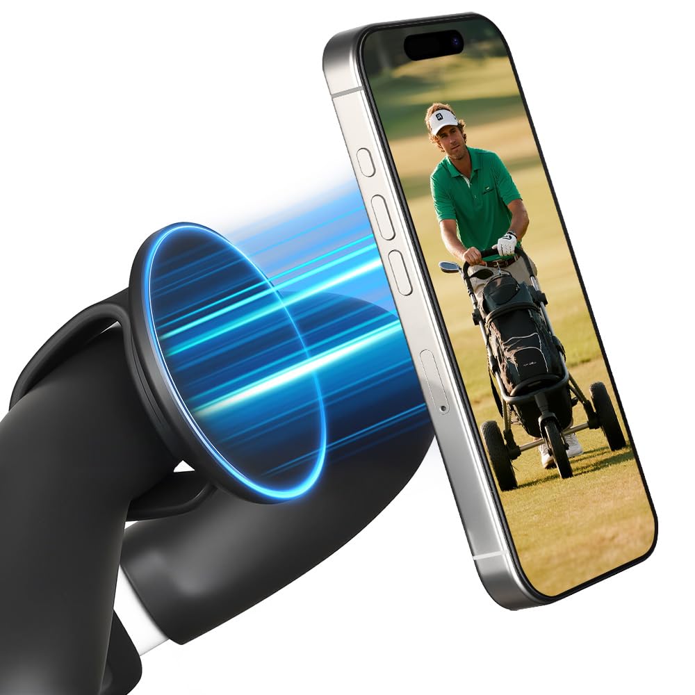 Magentic Phone Holder for Golf Push Cart, Shopping Cart, Stroller, Strong Magnets Phone Mount with Metal Ring for All Cell Phones, Compatible with Clicgear, Bag Boy, Sun Mountain Golf Push Cart