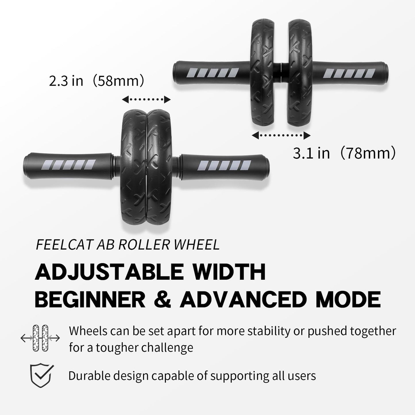 FEELCAT Convertible Ab Wheel Roller,Abs & Core Workout, Exercise Wheel with Knee Pad, Double Wheel Set with Dual Fitness Strength Training Modes at Gym or Home (Red Double Wheel)