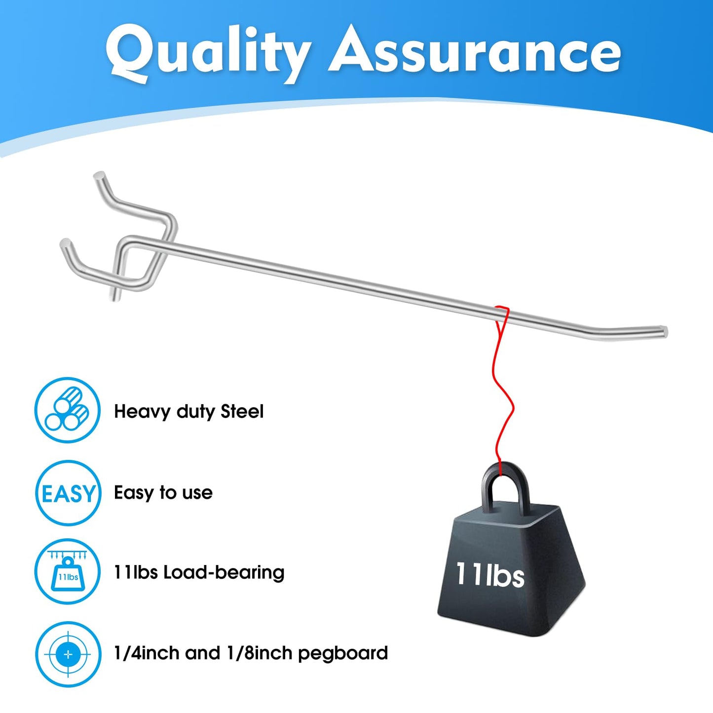 Irrigaton 50 Pack 6 Inch Pegboard Hooks, L Shape Metal Hooks Kit for 1/4" and 1/8" Pegboard, Utility Hooks Suit for Organizing Storage Tools, Garage, Kitchen, Office, Tools