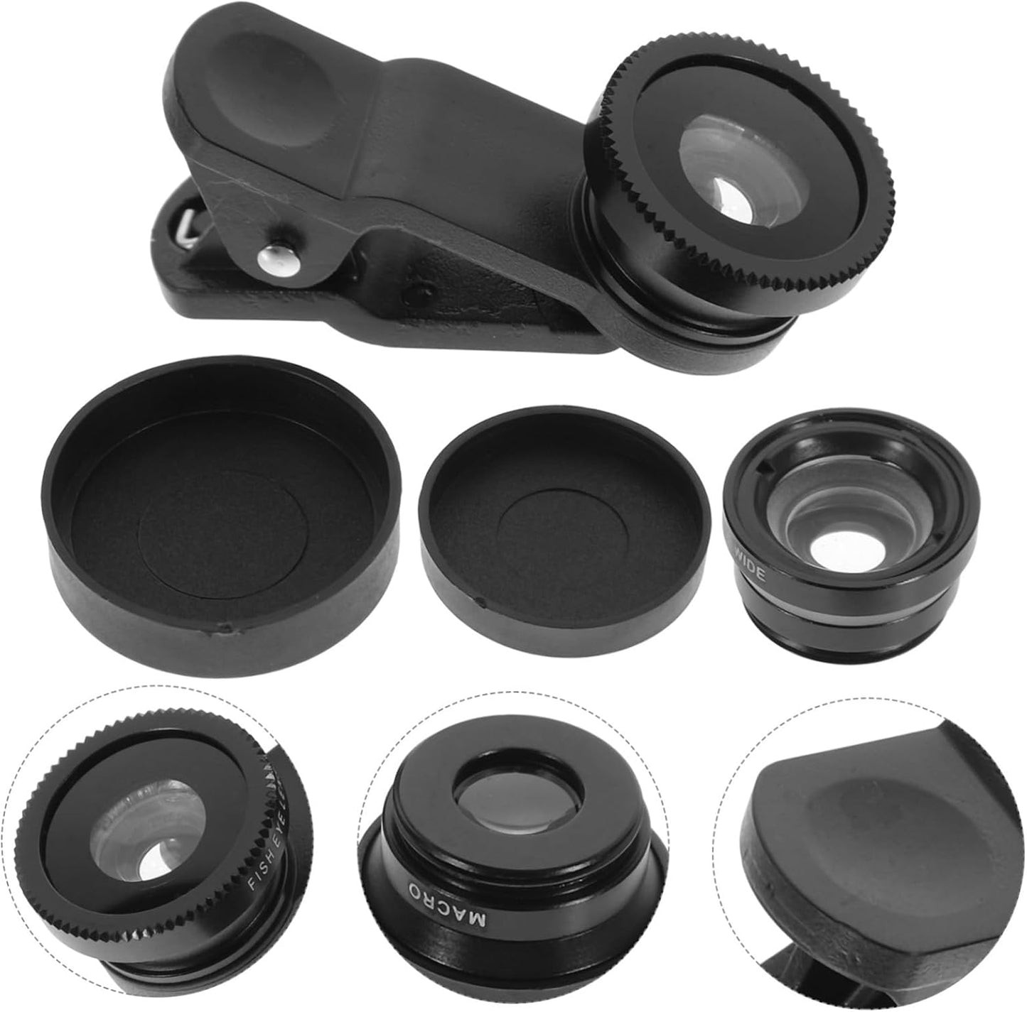 Angoily 1set Phone Camera Lens Kit Macro Wide Angle Fisheye Lenses and Attachments for Smartphones Lightweight Portable