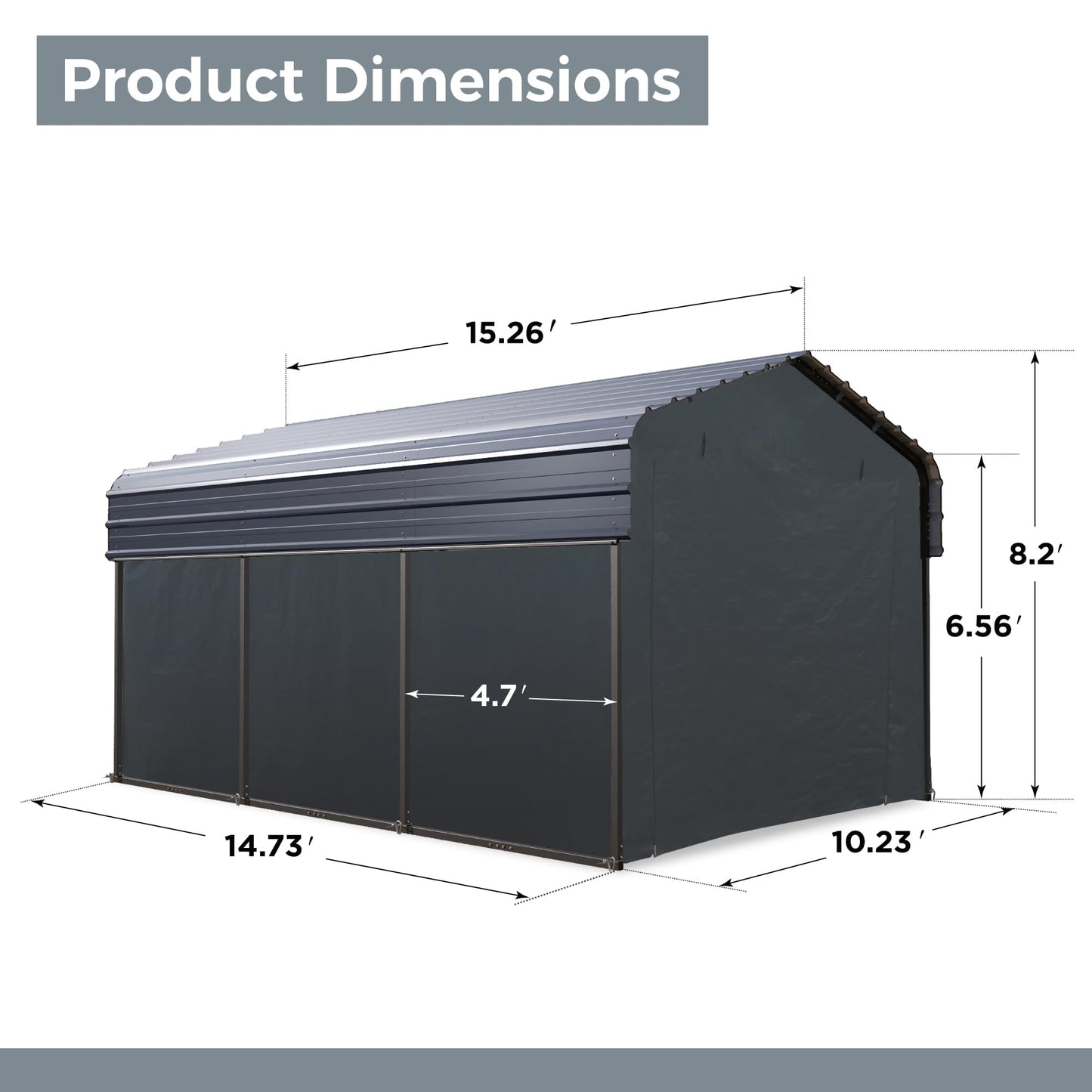 10 x 15 ft Metal Carport Kits with Galvanized Steel Roof & Removable Sidewalls, Heavy Duty Metal Carport Canopy, Outdoor Car Tent Metal Garage Shelter for Car, SUV, Truck and Boats, Gray