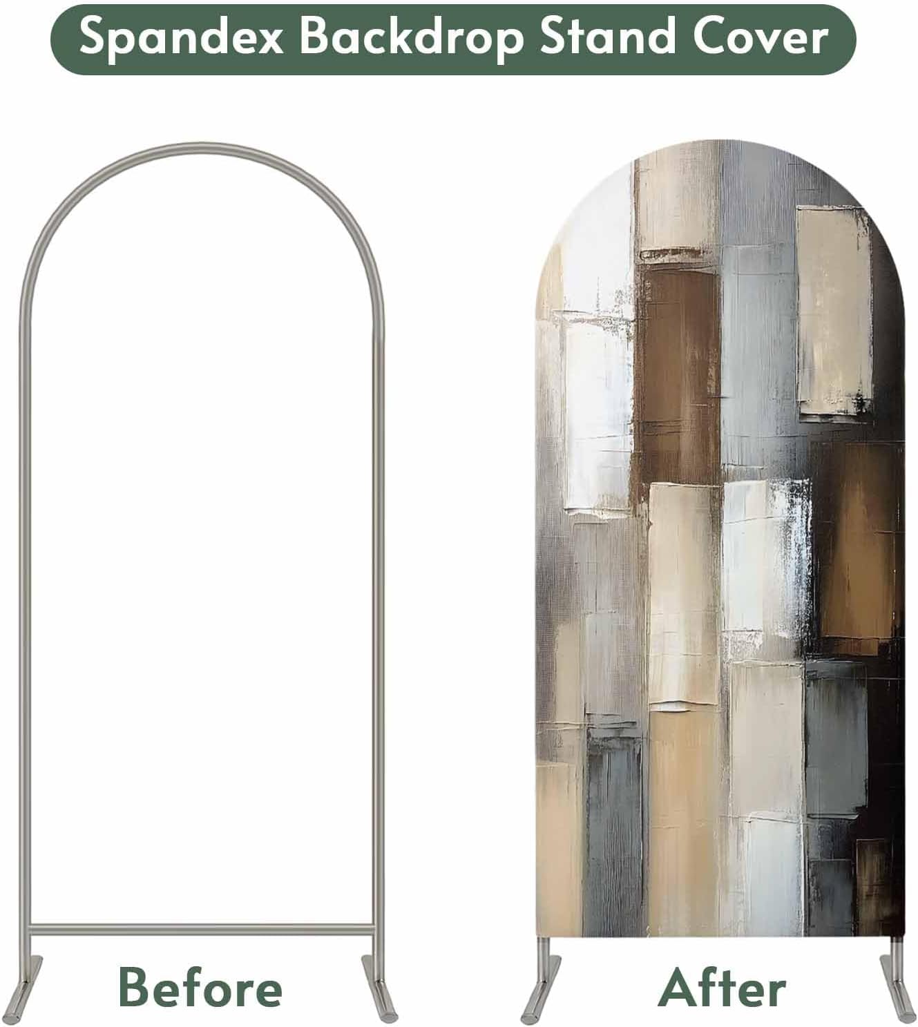 Jnbasdffb 7.2 Gray Brown Wedding Arch Cover, Stretchy Spandex Arch Backdrop Stand Covers FT, Abstract Oil Painting