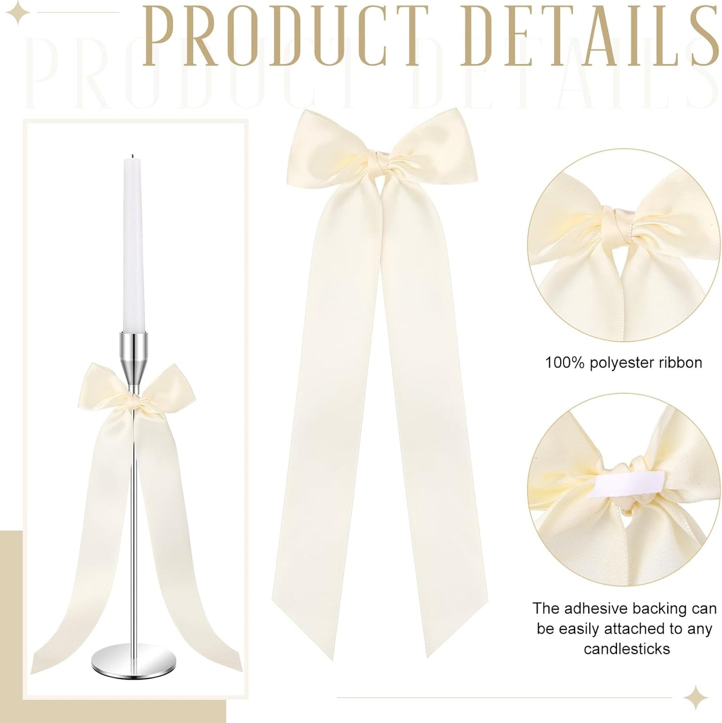 Teenyyou 12 Pcs Ivory Candlestick Bows - 13 Inch Large Coquette Table Decor for Weddings & Parties