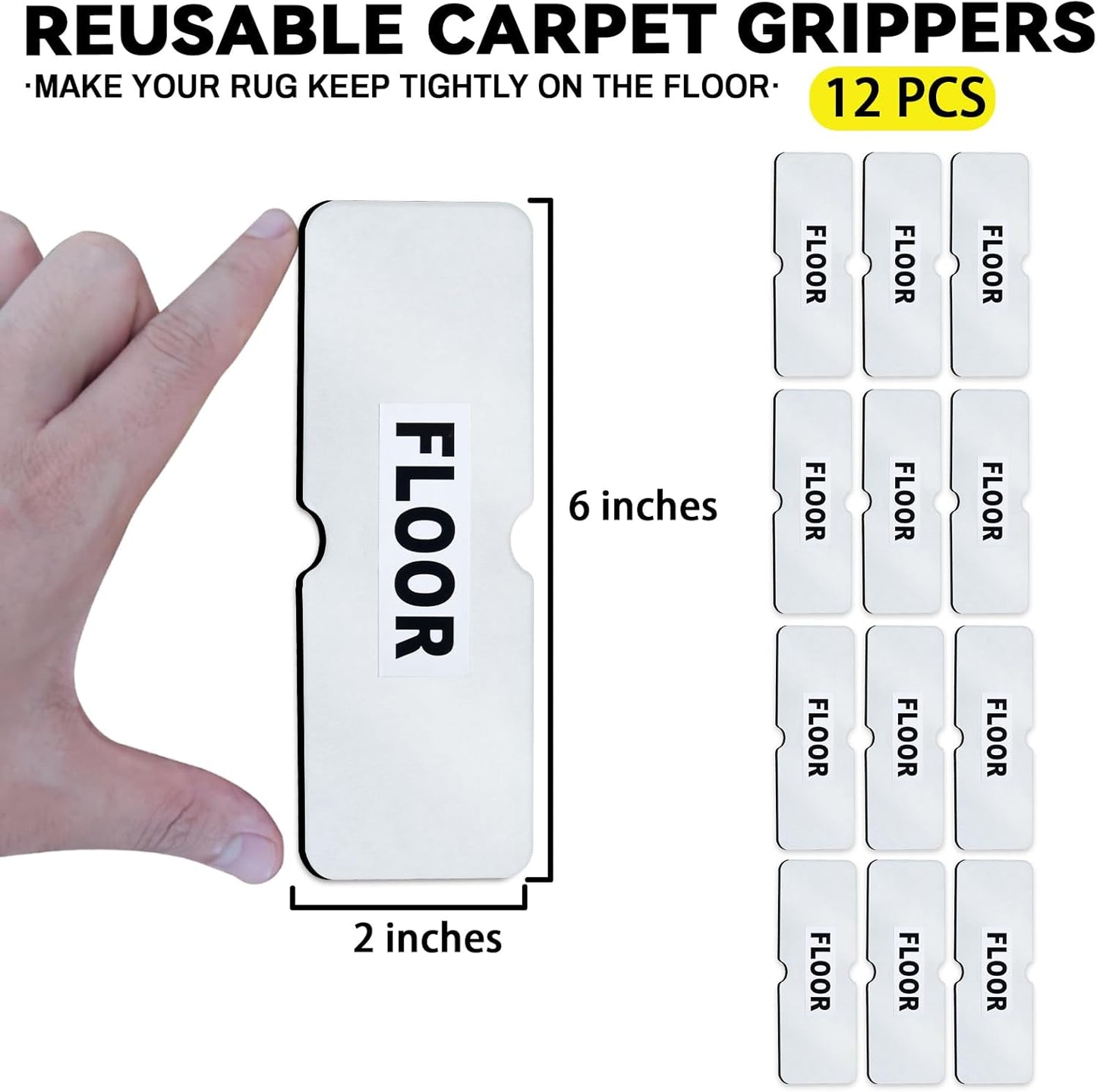 Skiennix Non-Slip Rug Grippers - Reusable Carpet Tape for Hardwood Floors | 12 Durable Pads