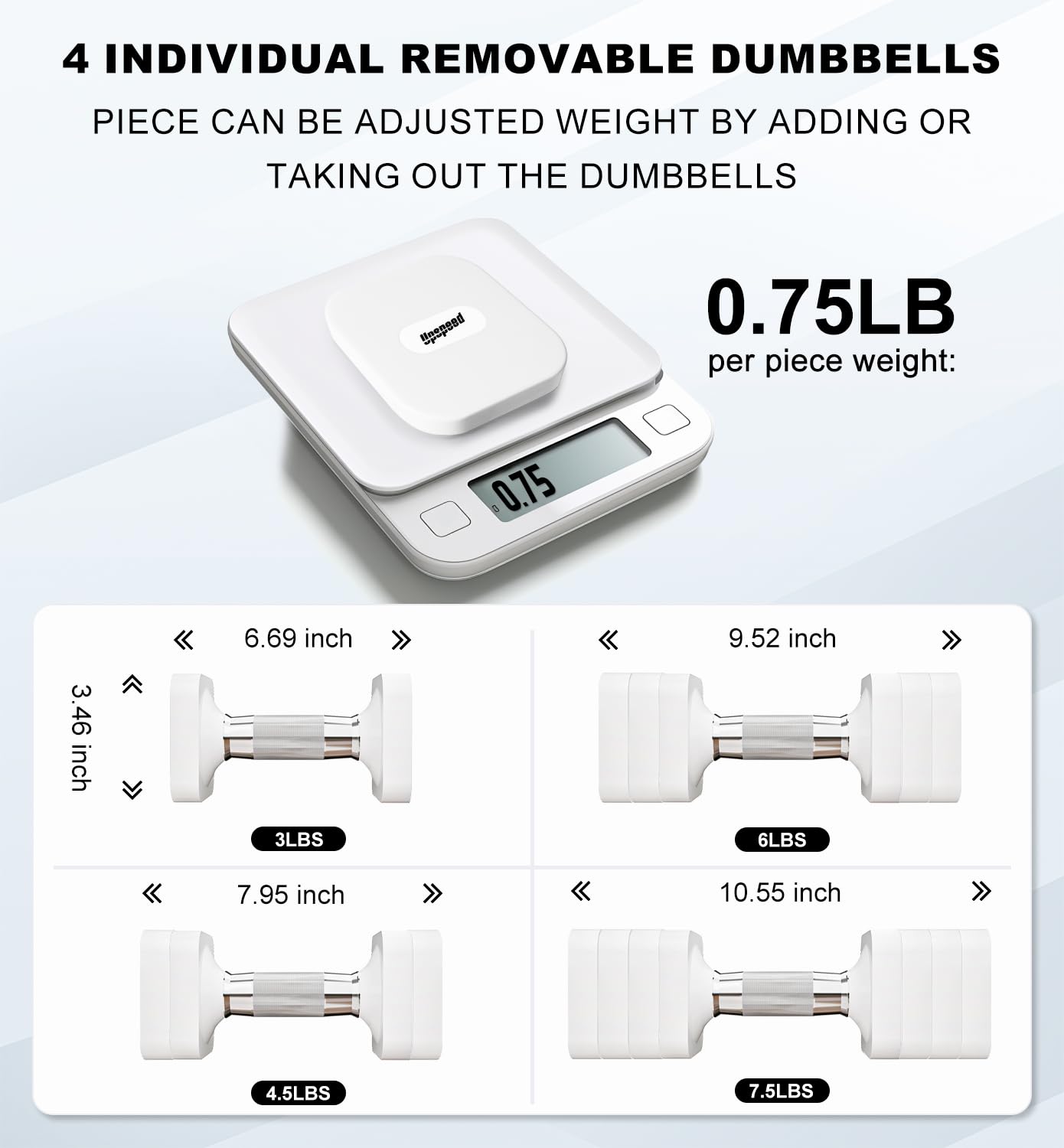 15LBS Adjustable Dumbbells Sets, 4 in 1 Free Weight Dumbbell Sets for Women Men Hand Weight Set Adjust Dumbbells Weights Set for Home Gym Exercise Workout Strength Training Equipments, White