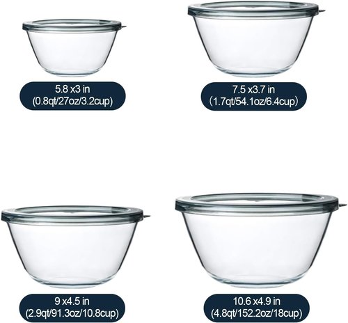 MCIRCO Glass Mixing Bowls Set - 4 Nesting Bowls with Lids for Meal Prep & Food Storage | BPA-Free, 0.8-4.8 Qt