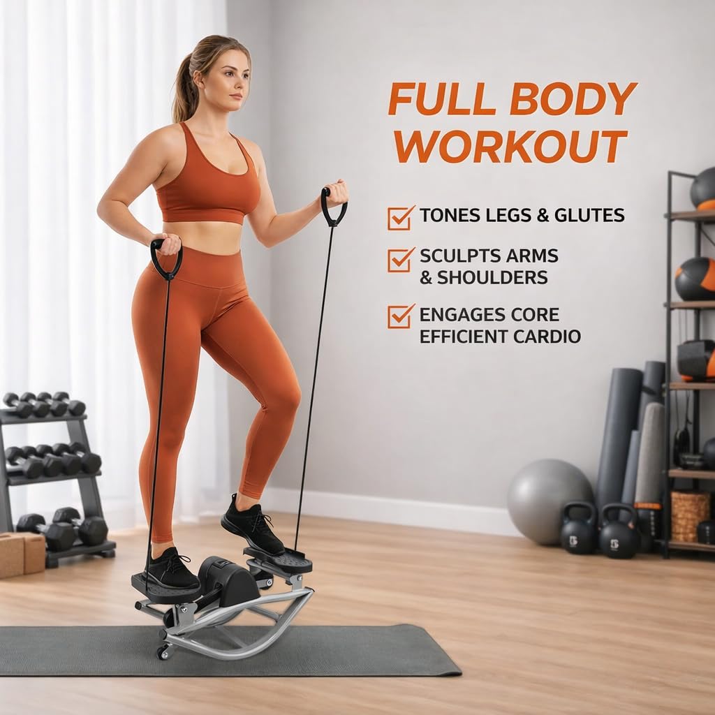 Side to Side Rock Stepper Machine with Resistance Bands & Exercise Mat, Lateral Fitness Stepper with Digital Display for Legs, Glutes & Core, Compact Low Impact Home Cardio Workout Equipment