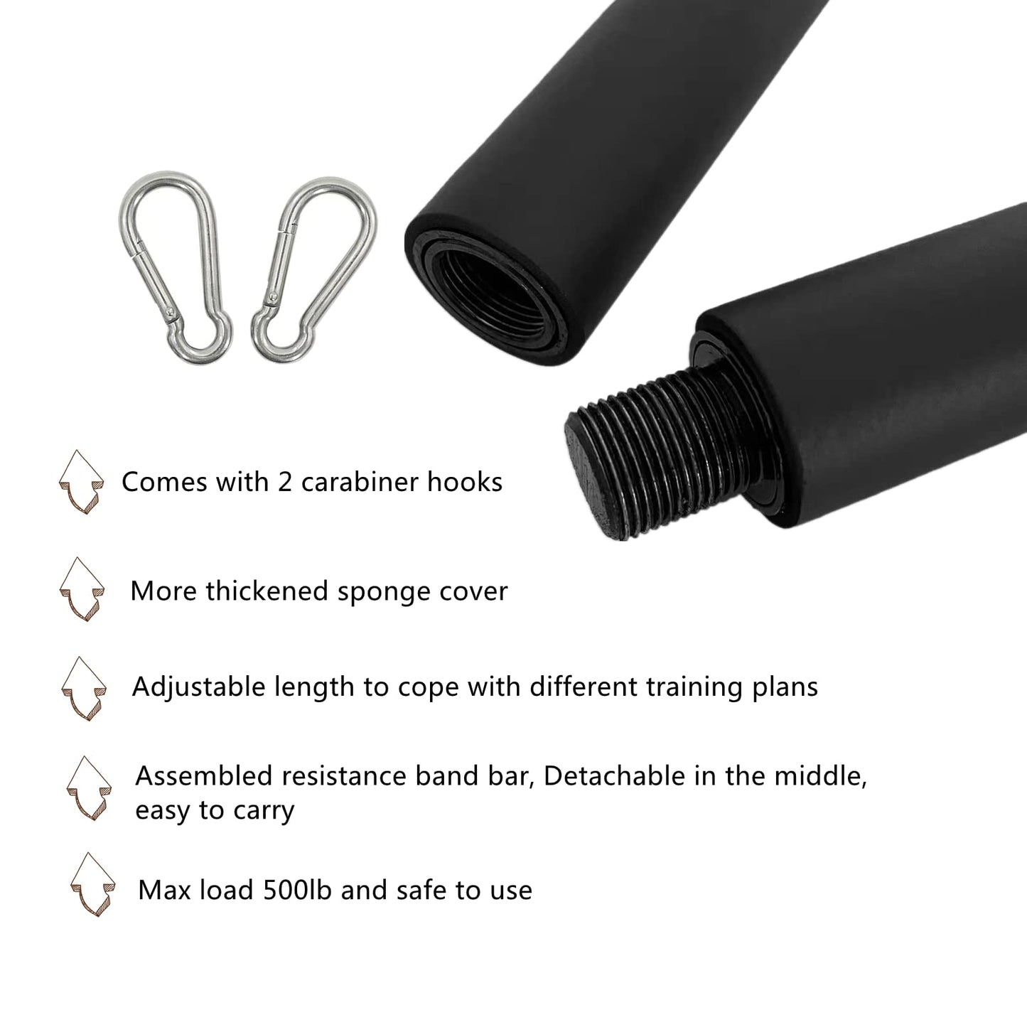 ENLAYER 41Inch Resistance Band Bar for Full Body Workout, Portable Detachable Pilates, with 2 Carabineer Clips, Black
