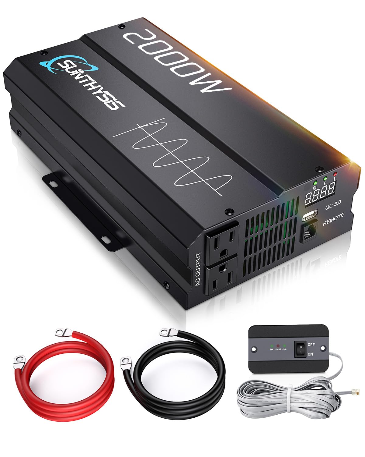 4000W Pk Pure Sine Wave Power Inverter 12V DC to 120V AC, Power Inverter 12V to 110V with QC3.0 USB, 3 AC Outlets, Off-Grid Solar Starlinks System Converter for Home, RV, Remote Controller