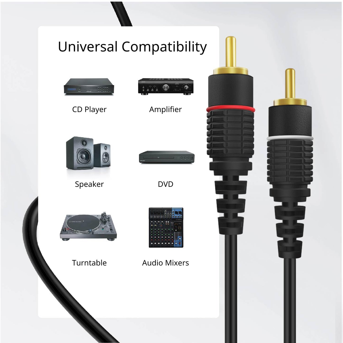 TNP Products 50 2 TNP RCA Cable ft - Gold Plated RCA Male to Male HiFi Stereo Cable - Red White Audio Cord Dual