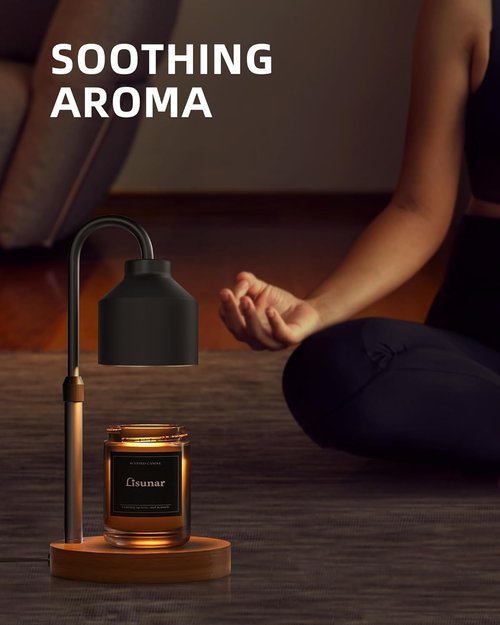 LISUNAR Electric Candle Warmer Lamp - Adjustable Height with Timer & 2 Bulbs | Black Wax Warmer for Jar Candles