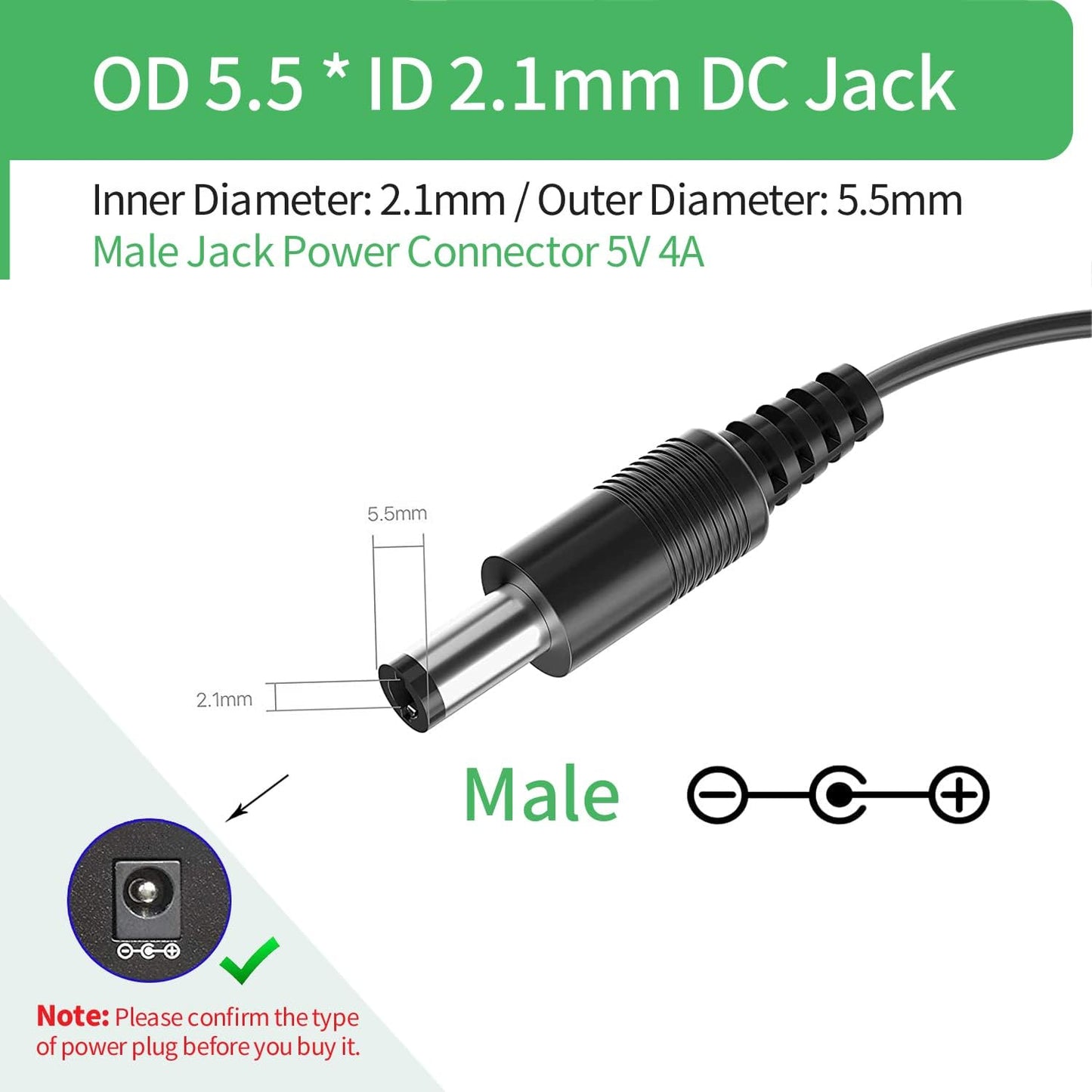 Security-01 2-Pack 5V 4A 5.5mm 2.1mm,UL AC to DC Power Supply Adapter, Plug x Listed