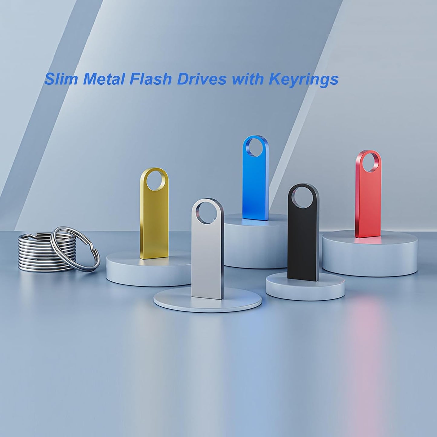 Wooolken 5 Pack 16GB 2.0 USB Flash Drive with Keychains, Sleek Metal USB Thumb Drives Memory Stick for PC Laptop