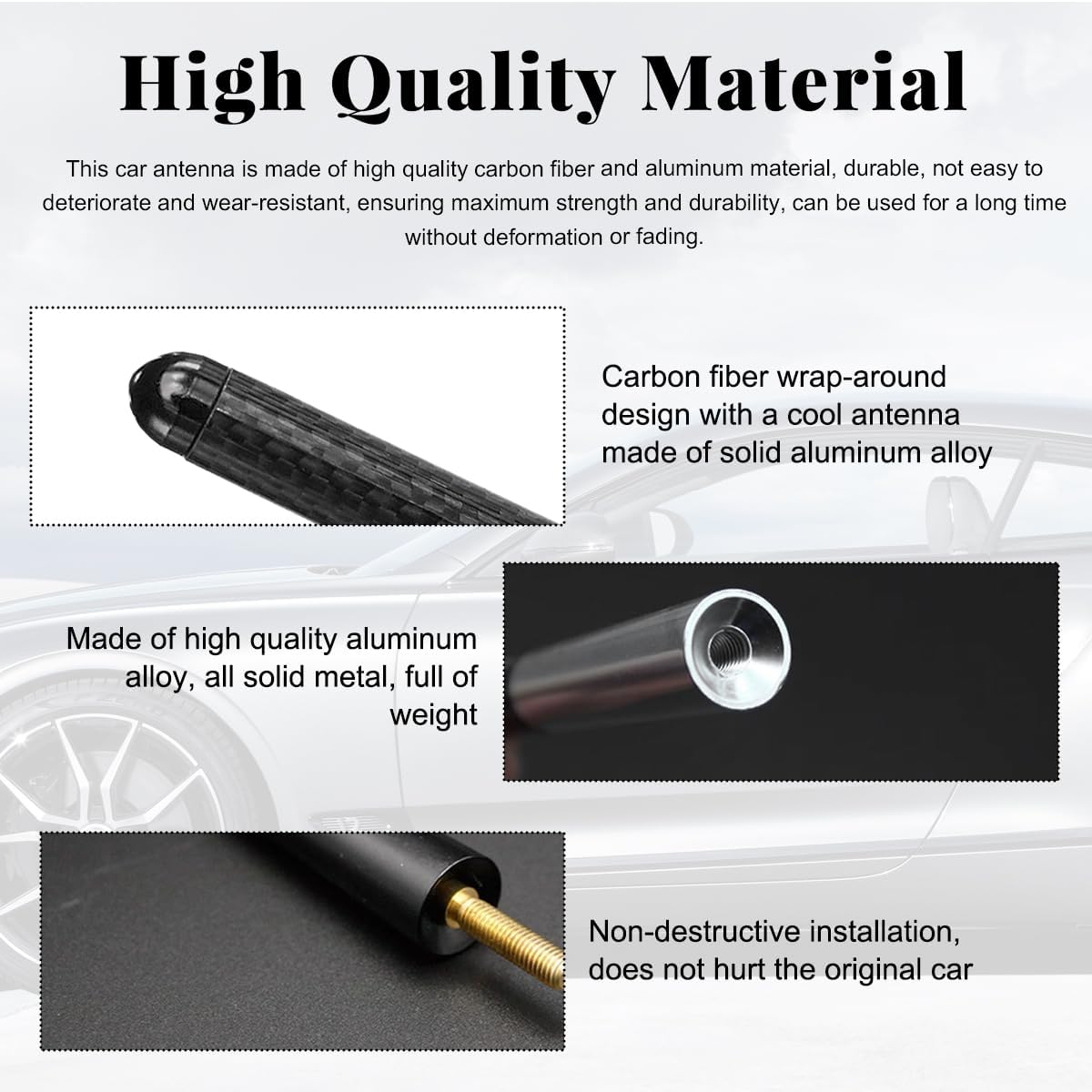 Sylvil 3.15" Car Short Antenna, Aluminum Radio Antennas Replacement, Carbon Fiber Antenna Kit with Screws, AM/FM Roof