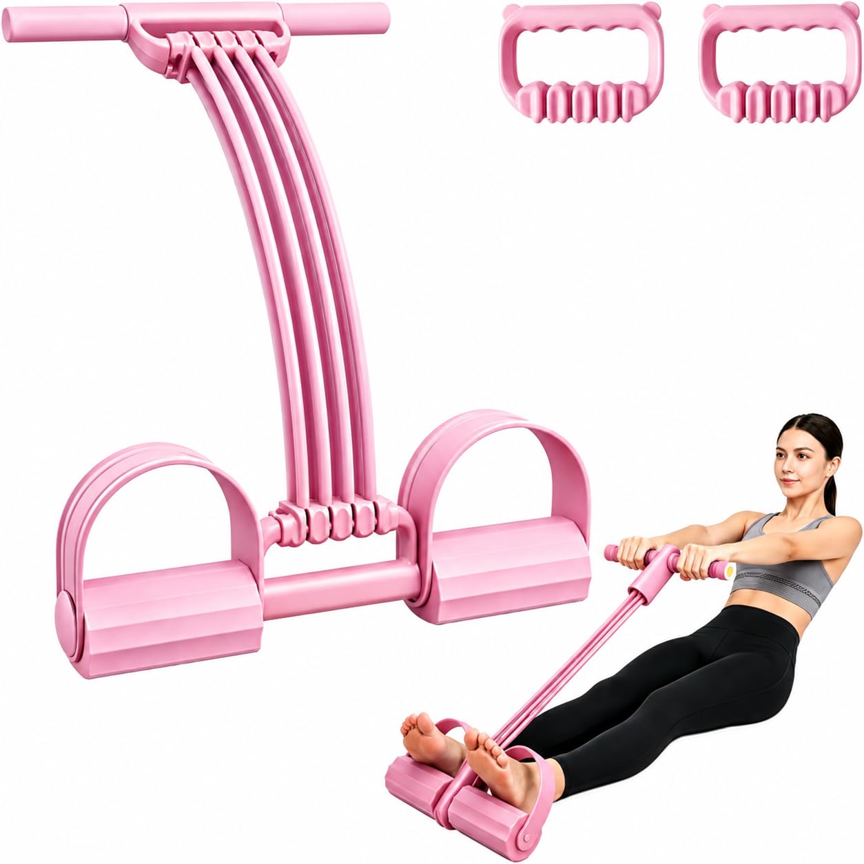 Pedal Resistance Band with Handles, 8 Tube Upgraded Exercise Band, 3-in-1 Multi-Function Latex Fitness Equipment for Foot Pull, Back & Chest Workout (Purple)