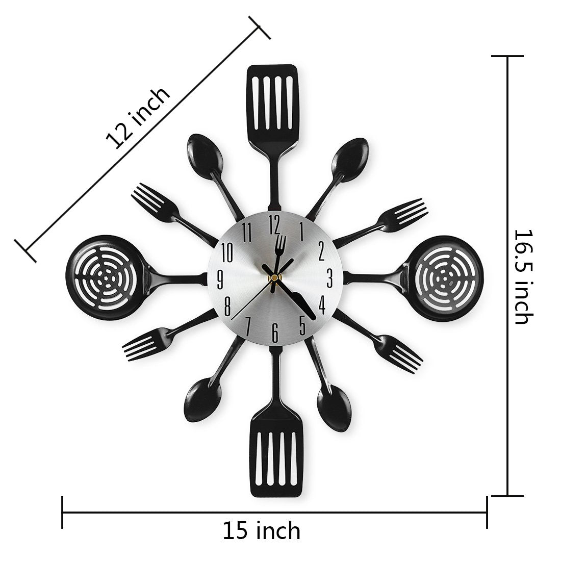 CIGERA 16 Inch Cutlery Kitchen Wall Clocks with Fork and Spoon Dial, Silent Clock Movement and Battery Operated, Great Wall Decor and Housewarming Gifts
