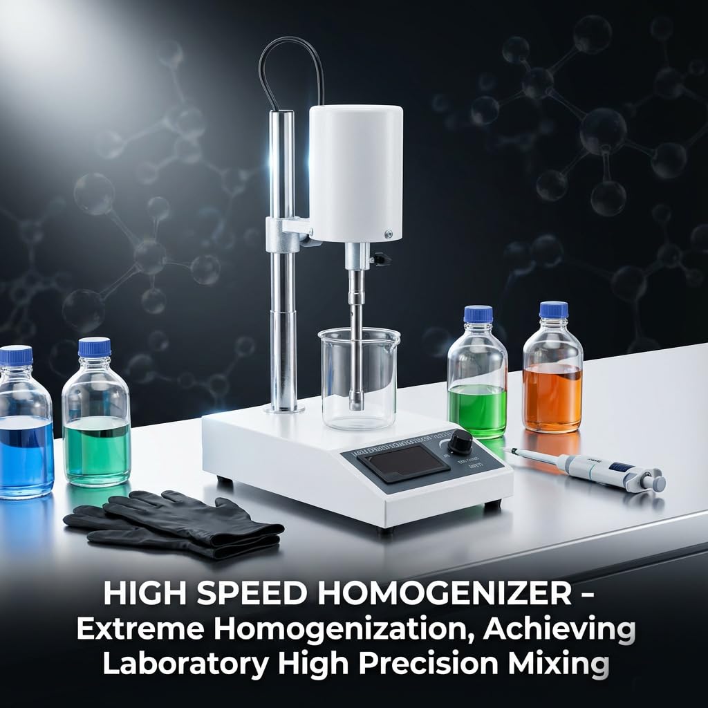Protytan High Speed Homogenizer, Lab Mixer (2000-20000 RPM), Emulsification & Homogenizing Machine, 20-1200ml Capacity, Max Viscosity 5000mpas, Includes 2 Work Heads for Cosmetics & Food