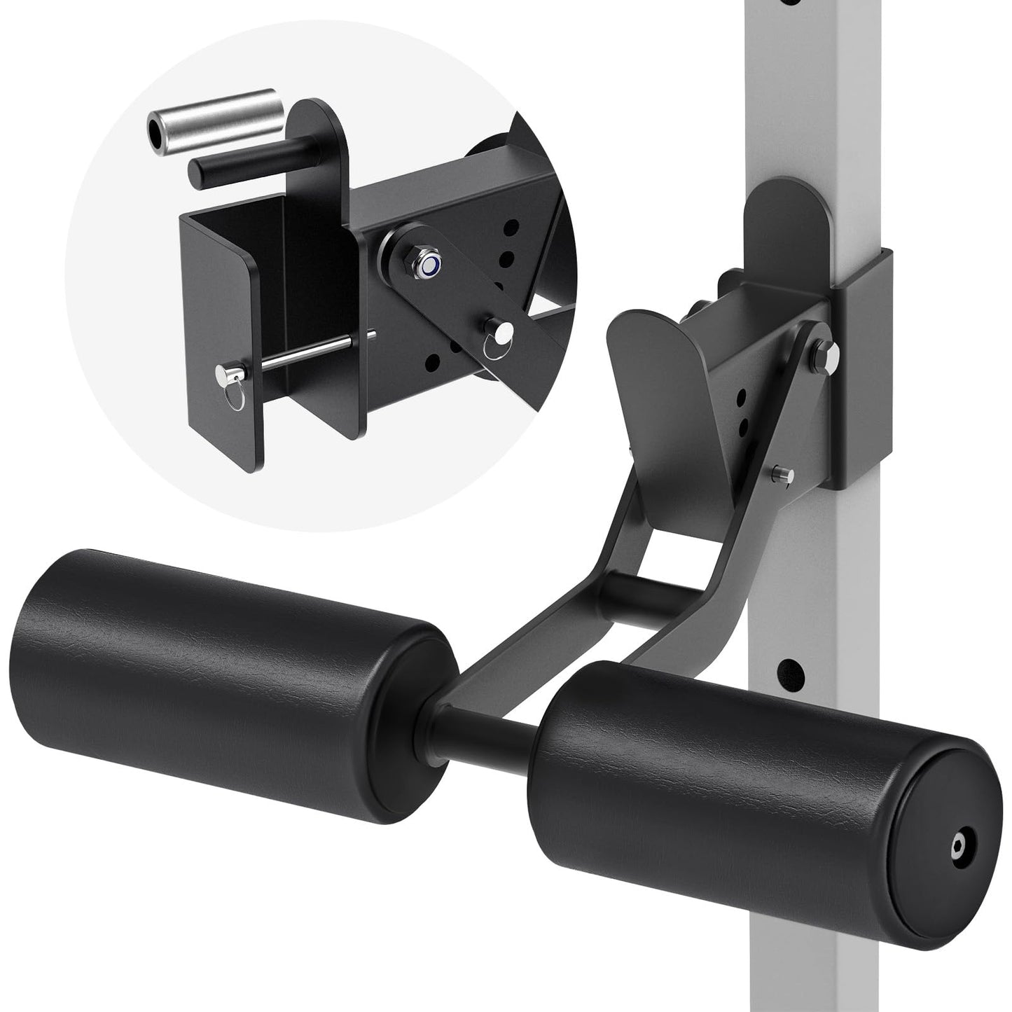 SELEWARE Nordic Hamstring Curl Squat Rack Attachment for 2x2 Power Rack with 5/8" or 1" Hole - Adjustable Leg Hold Down Attachment with Leather Surface for Home Gym Workouts