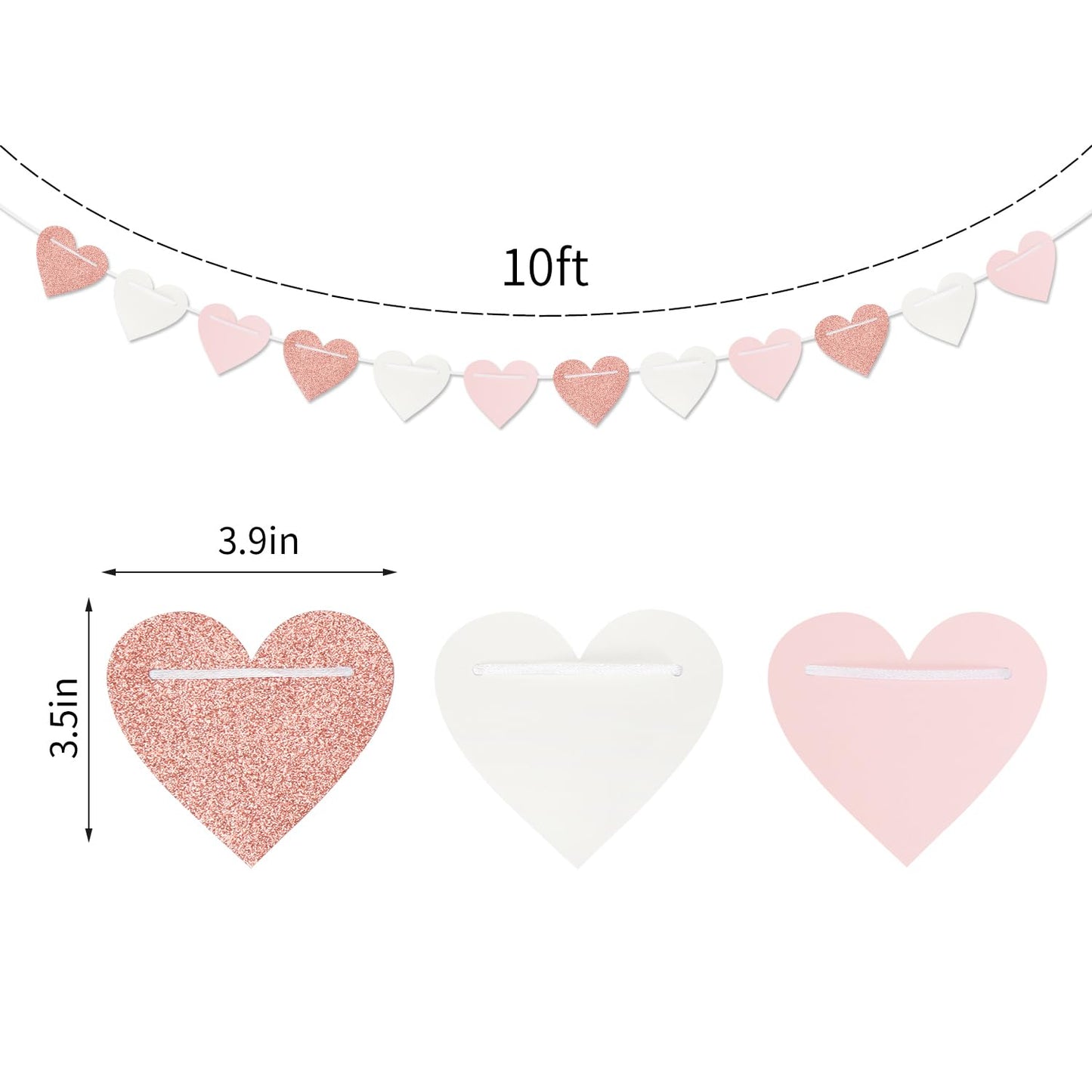 Rose-Gold Light Pink-White Party-Decorations Heart-Garland - 40ft Valentines Glitter Streamers Banner,Galentines Women Romantic Special Night Wedding Bachelorette Birthday Backdrop Decor Burgleda