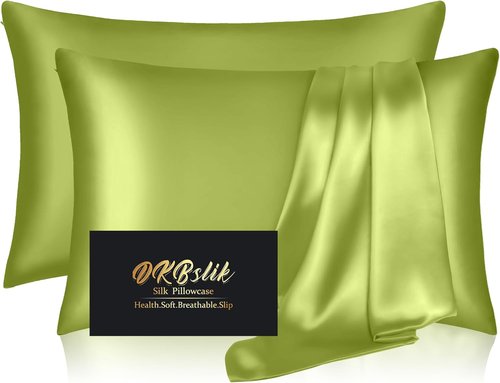 Mulberry Silk Pillowcase Set by Skiennix - Anti-Acne Queen Size 2-Pack in Olive Green