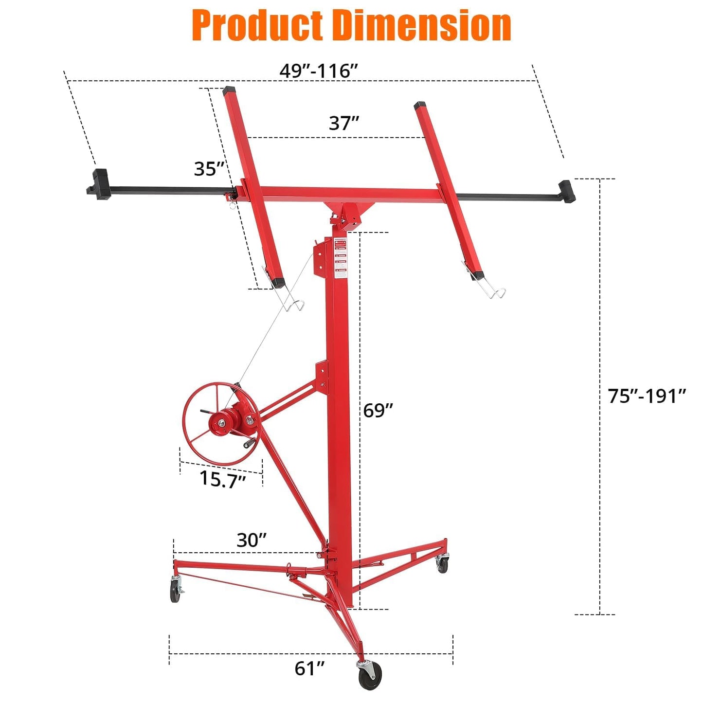 16 FT Drywall Lift, 150 LBS Heavy Duty Drywall Hoist, Foldable Telescoping Panel Lift with 360° Swivel & Locking Wheels for Ceiling & Wall Installation
