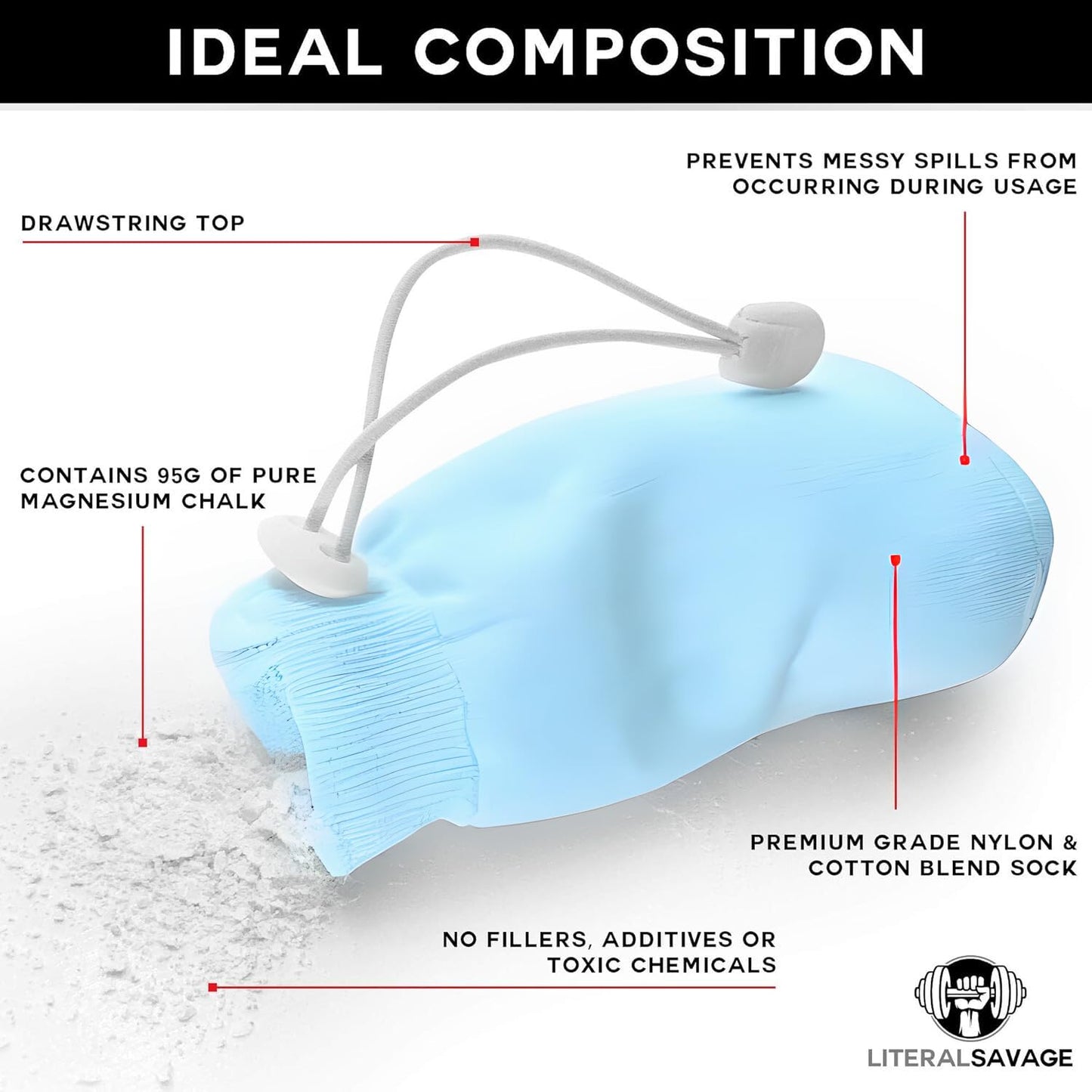 Literal Savage Climbing Chalk Ball – Refillable No Mess Chalk Ball with Pure Magnesium Carbonate for Rock Climbing, Weightlifting, Gymnastics & Crossfit – Dry Hands Better Grip – 2.3 oz - Blue