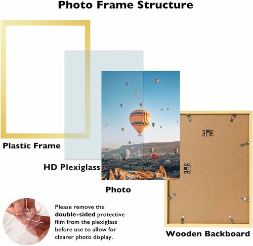 JCJMY Gold Picture Frame 9.5x13 - Wall Mounting Horizontally or Vertically | Shatter-Resistant Plexiglass