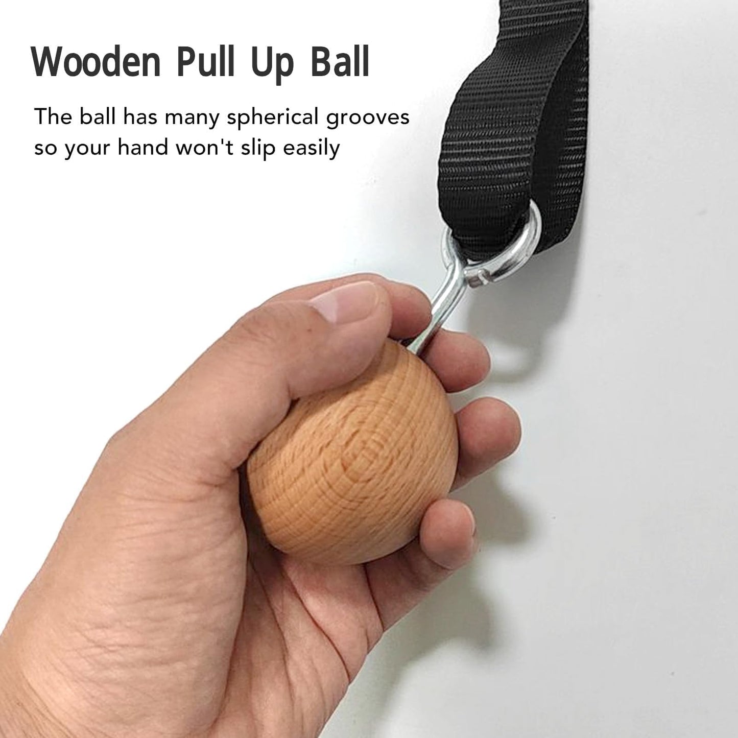 HERCHR Rock Climbing Training Pull Up Ball Hold Grips, Wooden Non-Slip Hand Grips Balls & Straps for Strength Training, Forearm and Chin Up Bar, Kettlebell, Barbell, Home Gym Workout