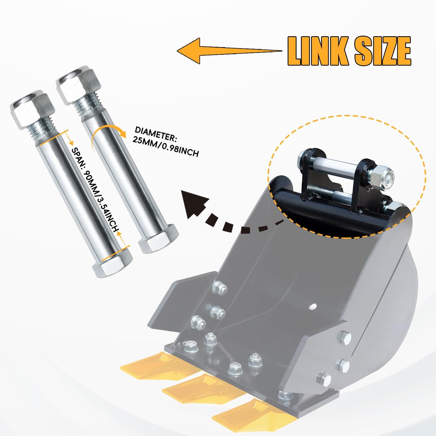 MMS 11.81in/300mm Mini Excavator Digging Bucket with Metal Teeth - 0.98"/25 mm Hole Diameter, 3.54"/90 mm Span, Mini Excavator Attachments Digging Bucket for Trenching & Digging