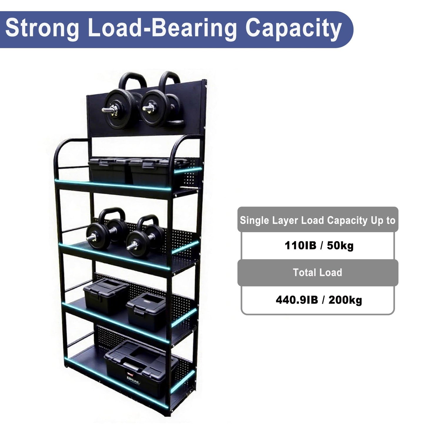 BFECGDXT 4-Tier Retail Display Racks, Metal Display Shelving, Heavy-Duty Standing Shelves for Supermarkets, Garages, Stores, Warehouses, Home & Kitchen, 31.4" W x 67" H