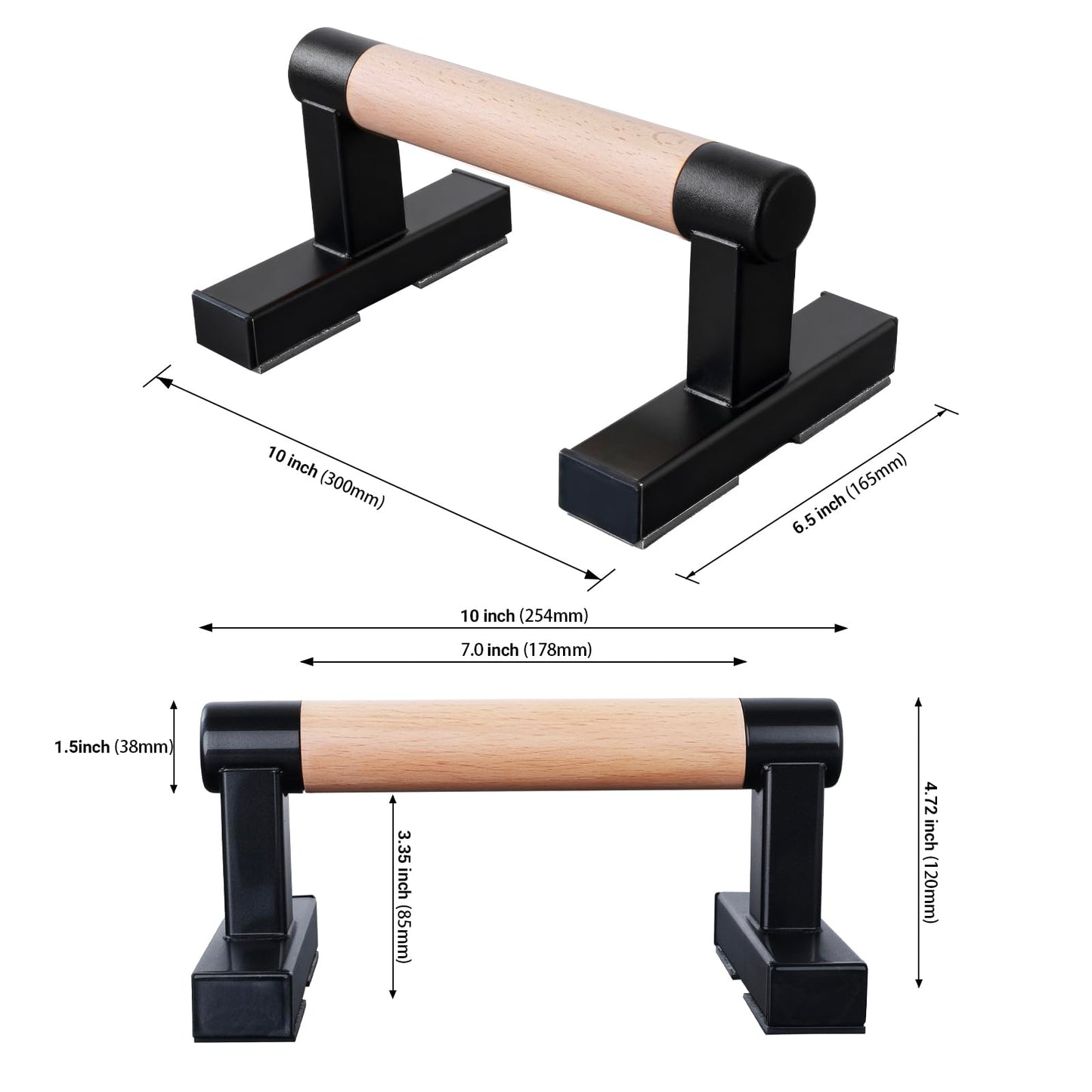 BESTWEI 1 Pair Solid Wooden Parallettes Bars for Calisthenics, Heavy Duty Metal Brackets Pushup Handles Home Floor Workout Push Up Bars, Gymnastics Handstand Training Bar 600LBS-10inch