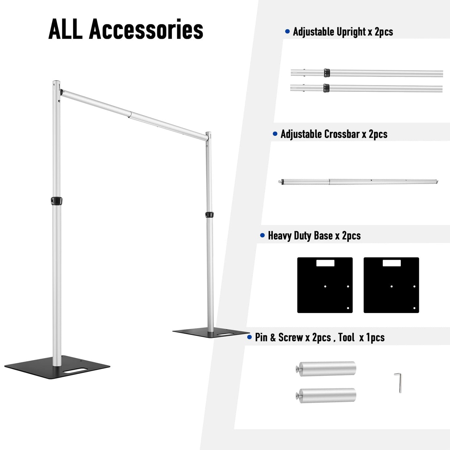 Hecis Heavy Duty Backdrop Stand, 10x10ft Pipe and Drape Stand Kit, Adjustable Arch Backdrop Stand, Back Drop Stand for Party Event, Trade Shows & Wedding Decor