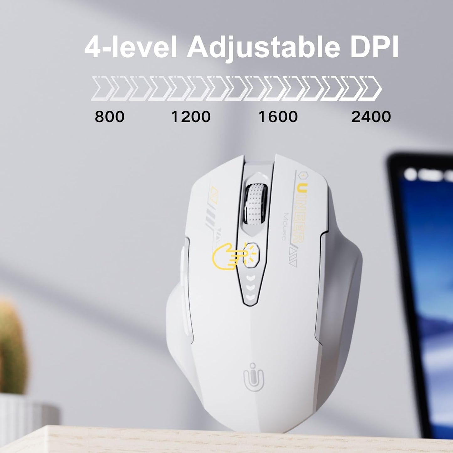 Uineer 2.4GHz Mouse,4 Wireless Mouse,[Upgraded] Rechargeable (Battery Level Visible) Ergonomic Computer Levels DPI