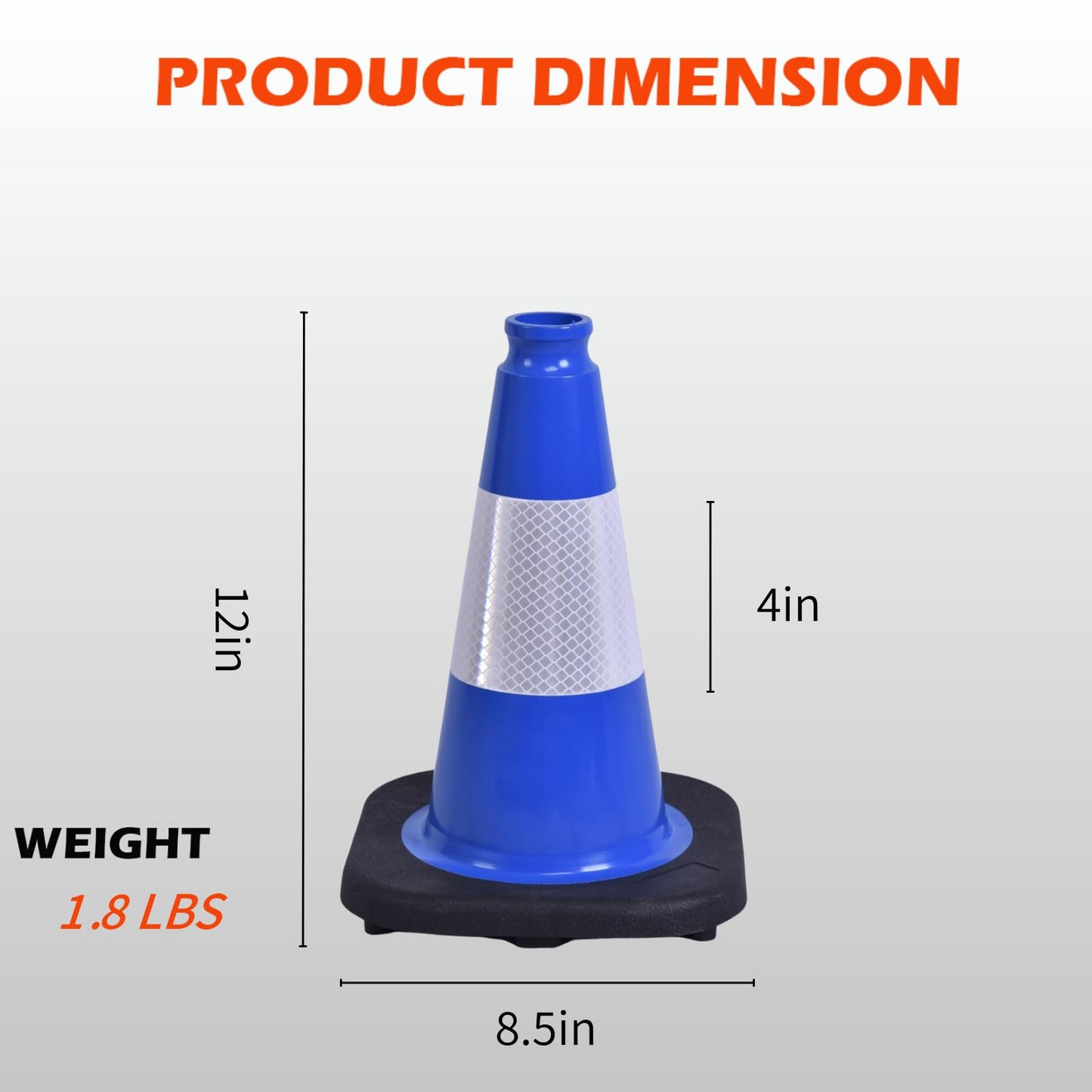 OranclUS 8 Pack 12 Inch Blue Safety Cones Durable with Black Base, Driveway Markers, Skating Practice, Pet Agility Training, Parking Lot Use (8, Blue, 12 Inch)