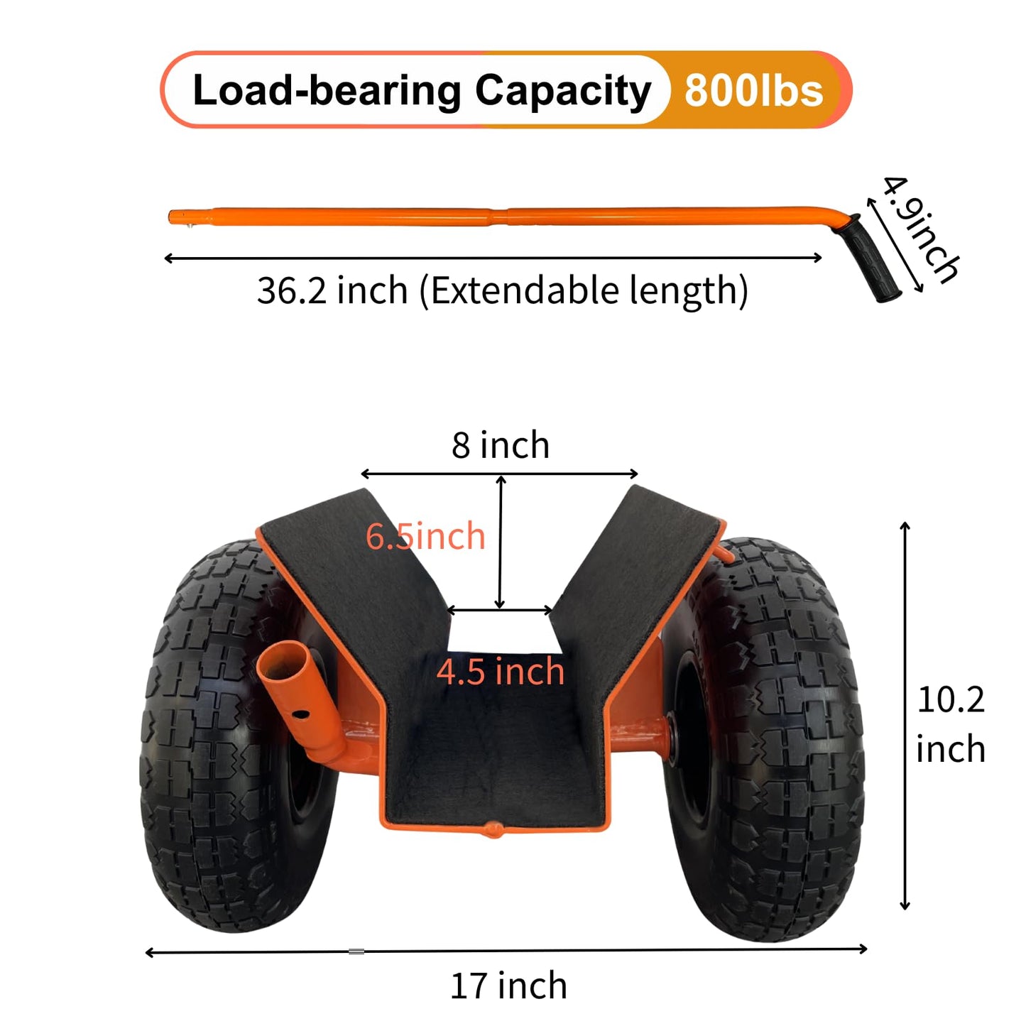 Heavy Duty Panel Dolly, All-Terrain Slab Dolly with 1000 LB Weight Capacity,10-inch Wheels (Orange Solid Tires)-Patent Pending