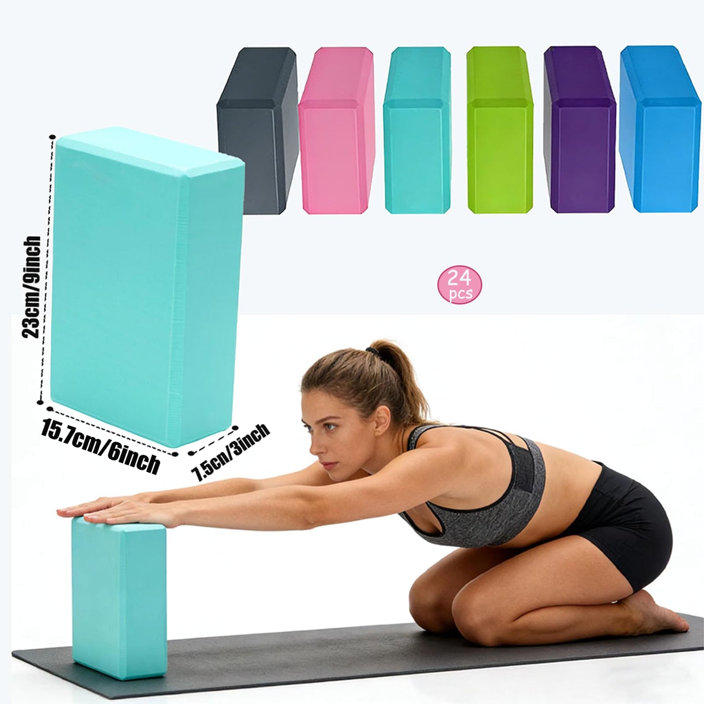 24 Pcs Foam Yoga Blocks Lightweight Non-Slip Supportive Yoga Bricks Yoga Props Accessories for Women Men, Stretching and Meditation (6 Colors)