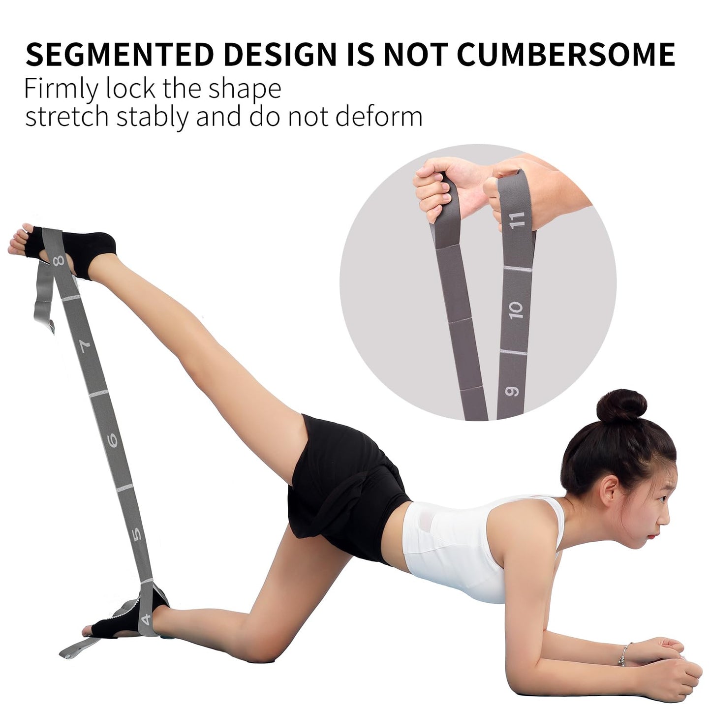 Elastic Stretching Strap with 11 Loops, Adjustable Yoga Strap for Stretching, Physical Therapy, Pilates, Dance, Ballet, Hamstring Stretcher – Non-Slip Fabric Stretch Band for Home Flexibility Workout(Grey)