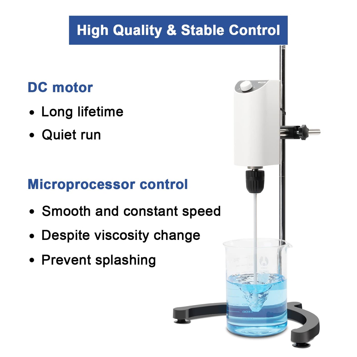 ONiLAB Lab Analog Overhead Stirrer, 10L Capacity, 100-2500rpm Adjustable Speed,Max.Viscosity 10000mpas, Lab Mixer with Overload Protection, Overhead Mixer with Support Stand&Two Stirring Rods,110-220V