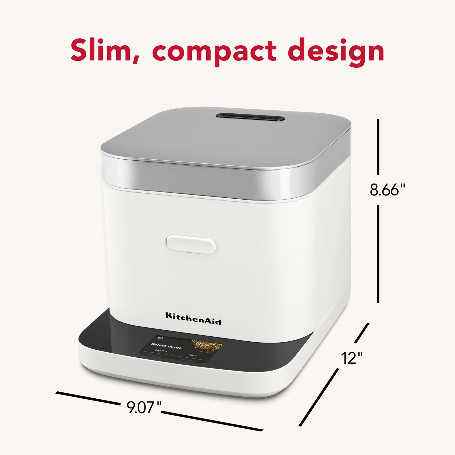 KitchenAid Compact 8 Cup (1.9 Liter) Grain and Rice Cooker with Automatic Sensing and Integrated Scale, KGC2154, Porcelain White