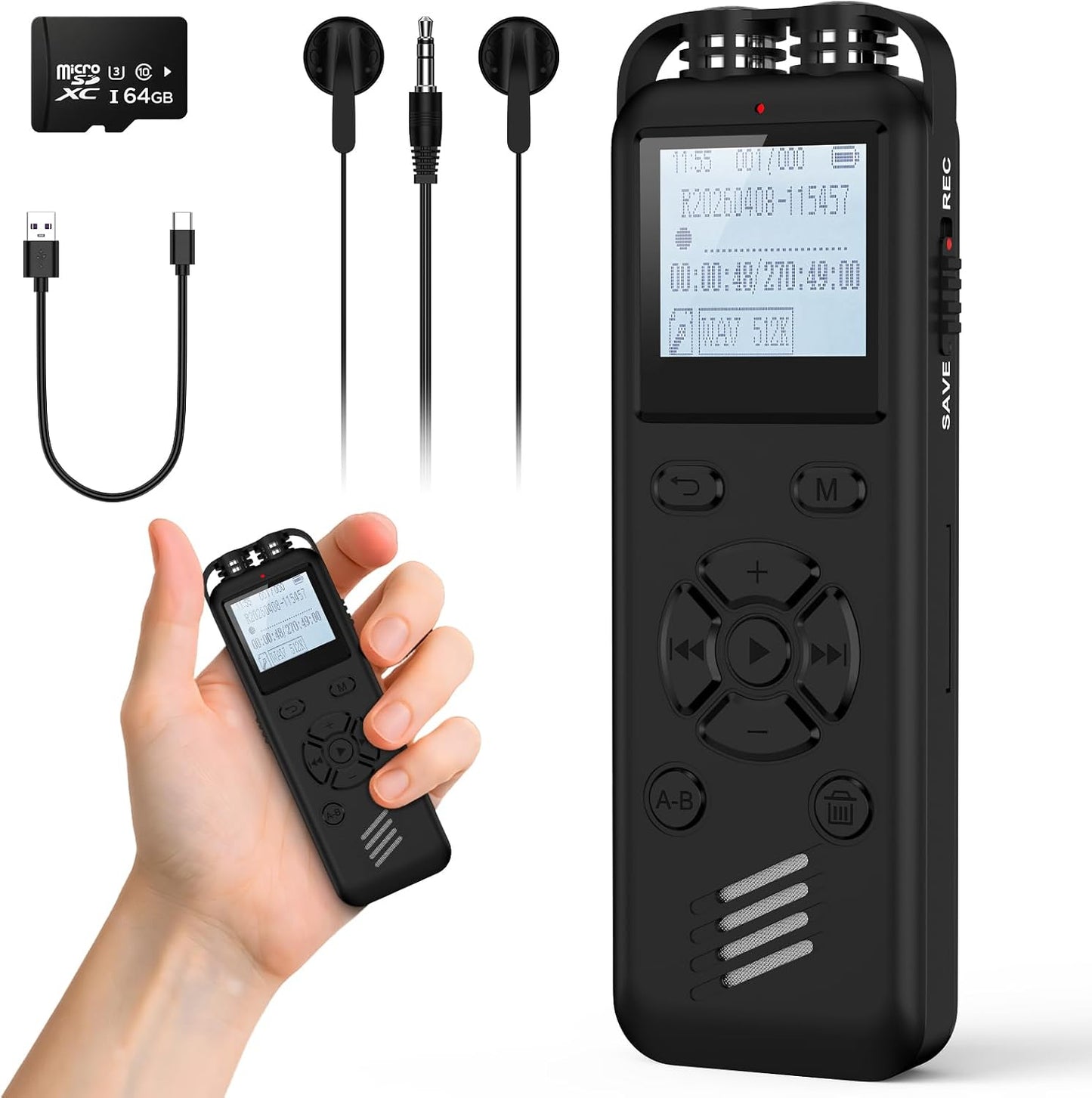 Cebkit 64GB Repeat,Mp3 Digital Voice Recorder with Playback,Audio Recording Device,Voice Activated Recorder with Noise