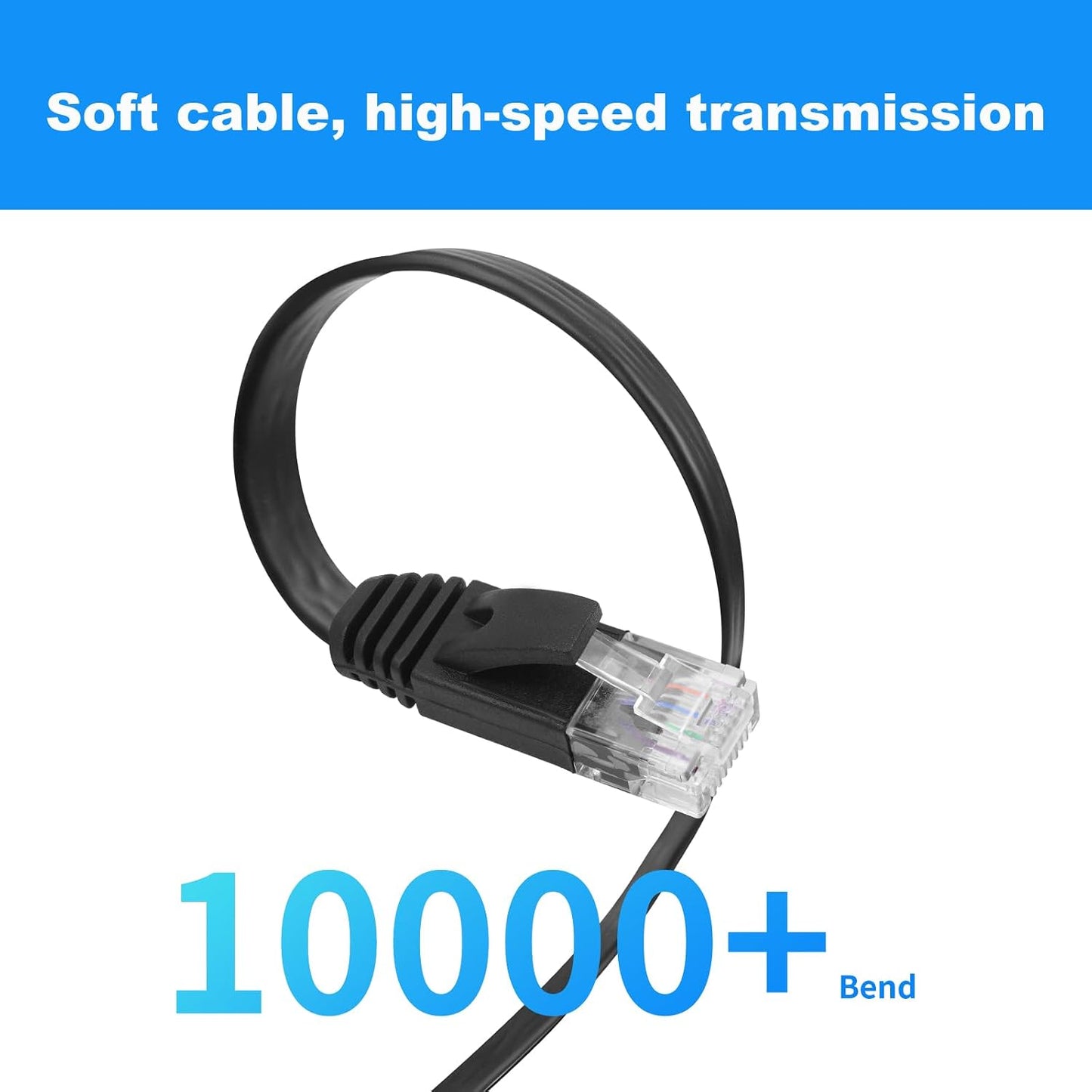 CAT6 6.6FT RJ45 10Gbps Retractable Ethernet Cable - High-Speed Cable with Flexible Rubber Coating, Black Plastic