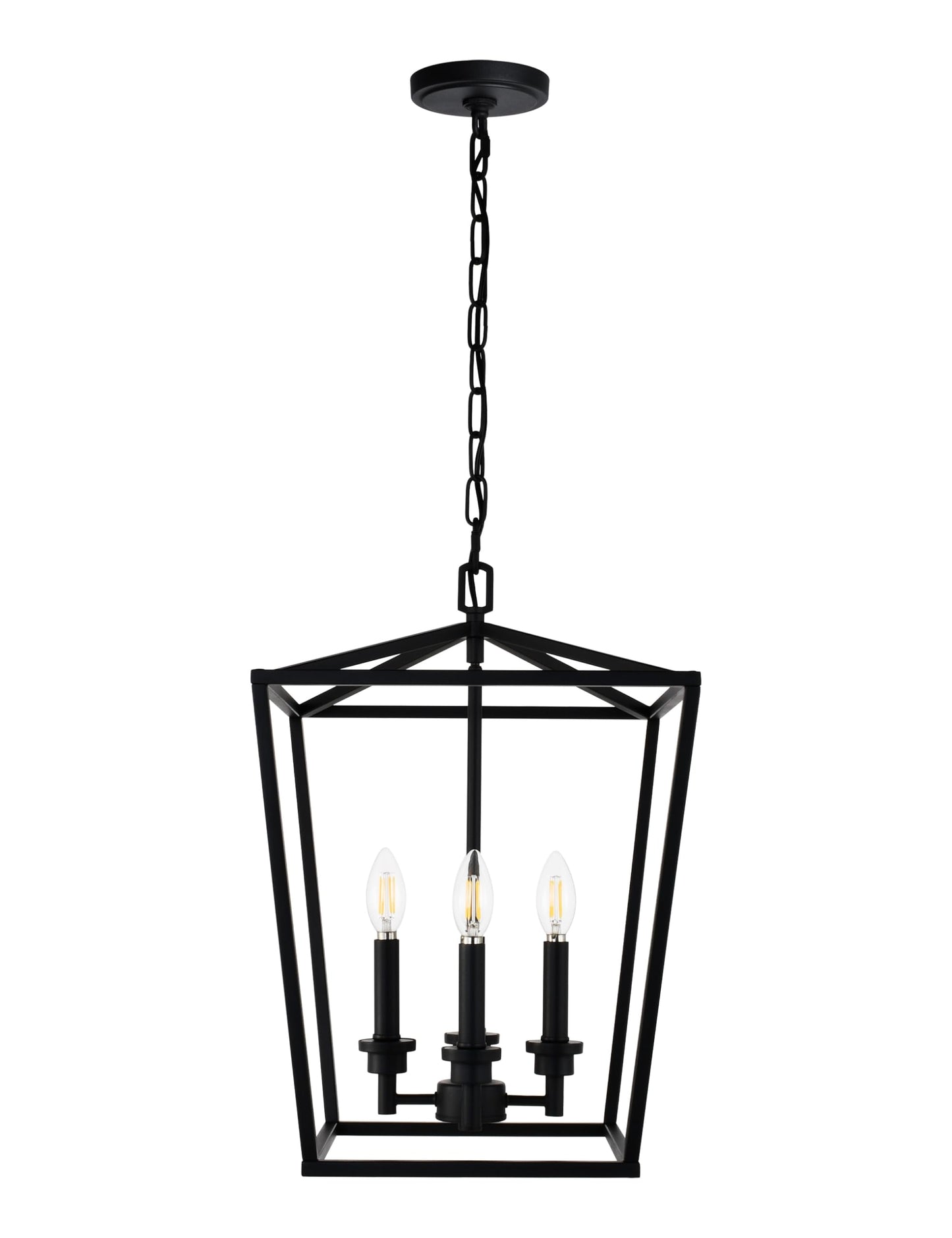 4 Light Chandelier, Industrial Ceiling Light Black Lantern Light Fixtures with Farmhouse Metal Cage Adjustable Height Hanging Light E12 Base for Kitchen Island, Entryway, Indoor, Textured Blak