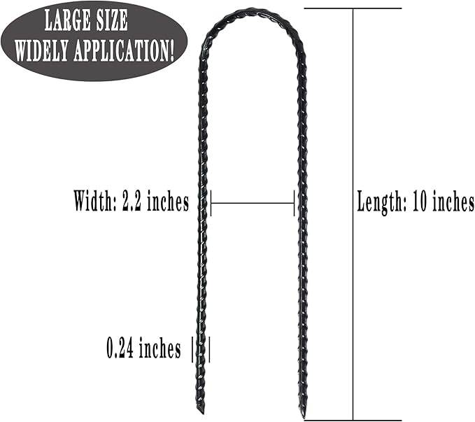 Nigh Coated Rebar Trampoline Wind Stakes Set of 12 Safety Ground Anchors Stakes Extra Heavy Duty Metal Landscape Staples 10 Inches Long (Black)