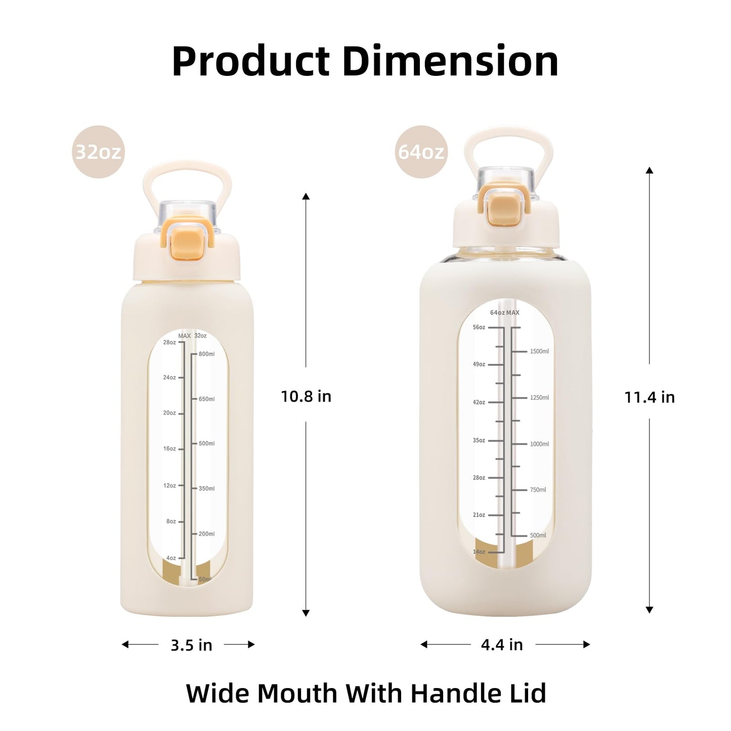 chunmo 64 oz Glass Water Bolttles with Straw Half Gallon Large Motivational Water Bottle with Time Marker Sports Water Bottles with Silicone Sleeve and Handle Lid Water Jug for Gym Workout
