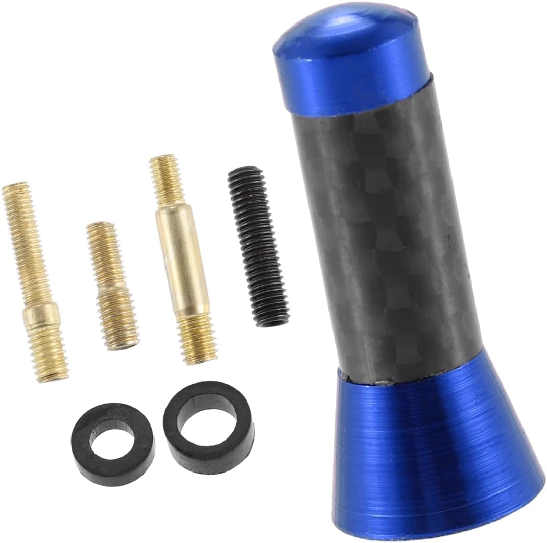 REPAIROCK 1 Set 3.5cm 1.38 Inch Car AM FM Radio Signal Antenna Mast Universal Blue Carbon Fiber Pattern Black Auto
