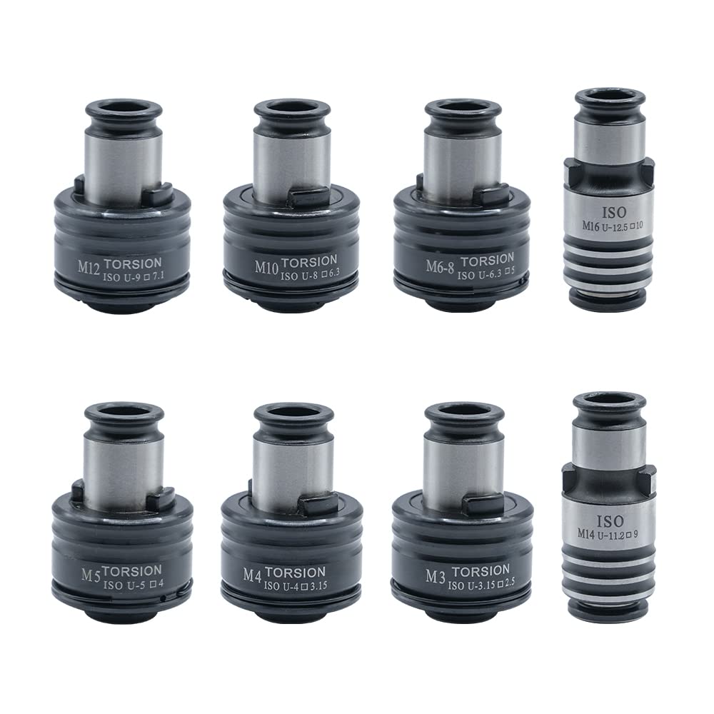 ZAC GT12 ISO Tapping Collets, 8PCS Torque Collets M3, M4, M5, M6/M8, M10, M12, M14, M16 Apply for M16R Tapping Machine