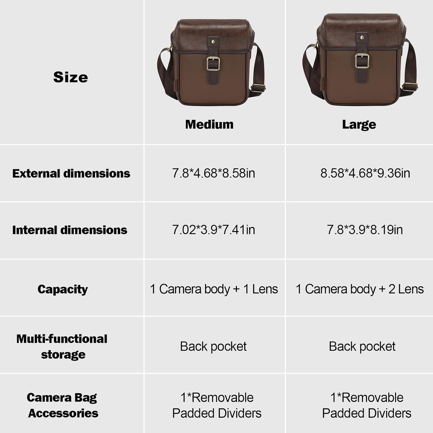 Cwatcun Camera Sling Bag PU Leather for PhotographersSmall Camera Bag Water-resistant Shockproof Case with Removable