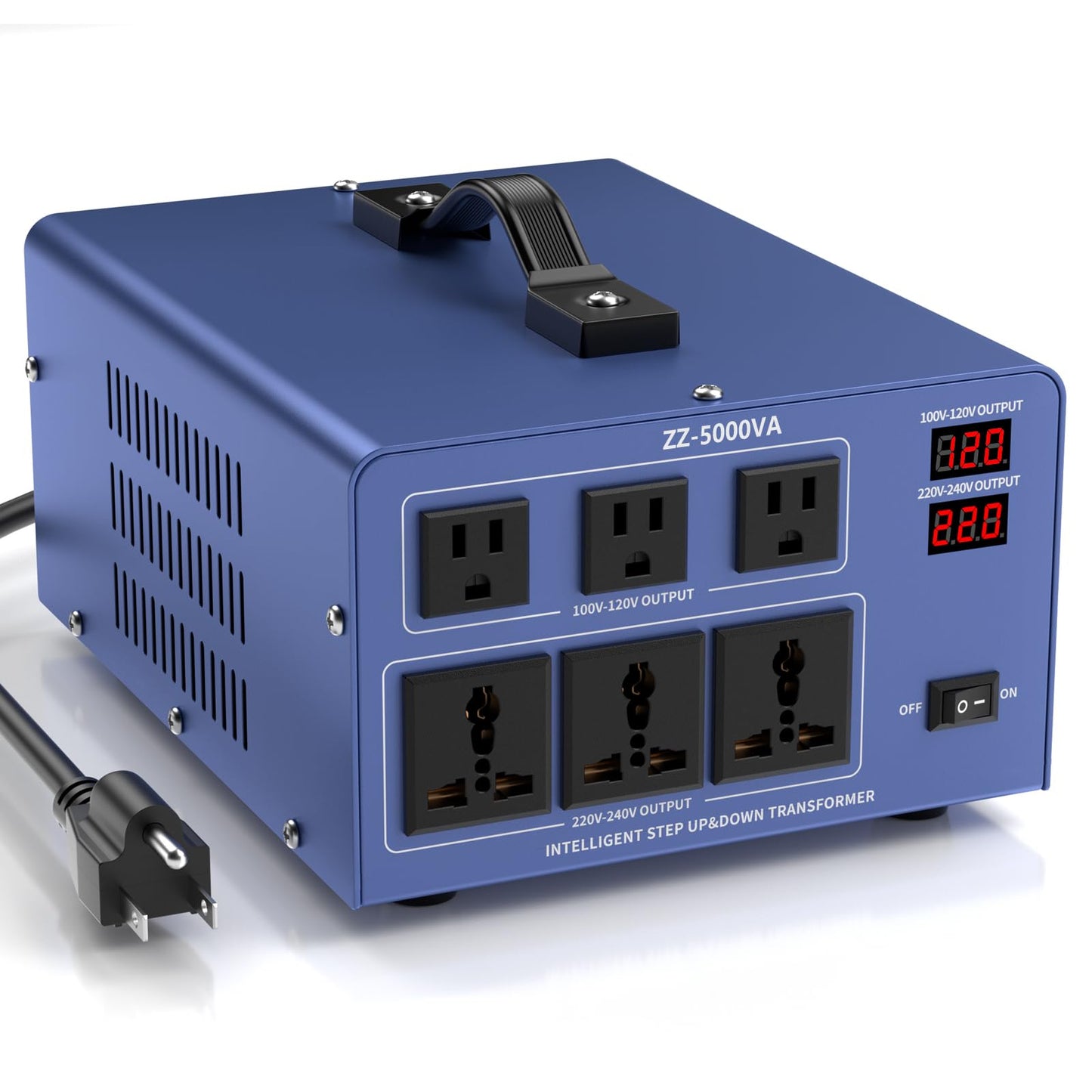 5000W Voltage Converter Transformer Step Up/Down 110V/120V to 220V/240V, Auto Voltage Recognition, Heavy Duty Power Converter with 6 Outlets, LCD Display & Circuit Breaker for Home, International Use